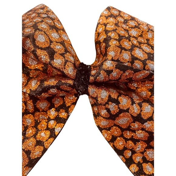 Girls Oversize Hair Bow 7.5" Elastic Ponytail Black Orange Silver Animal Print G - Picture 4 of 15